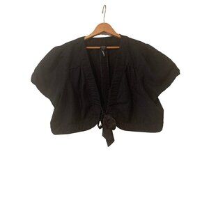 Torrid Womens Satin Tie Front Shrug Size 4 Black Metallic Bolero Short Sleeve